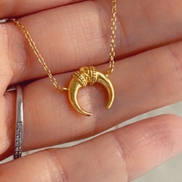 14k Gold Crescent Moon Necklace - Picture 9 of 9